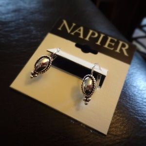 Napier Silver-Tone Oval Beaded Drop