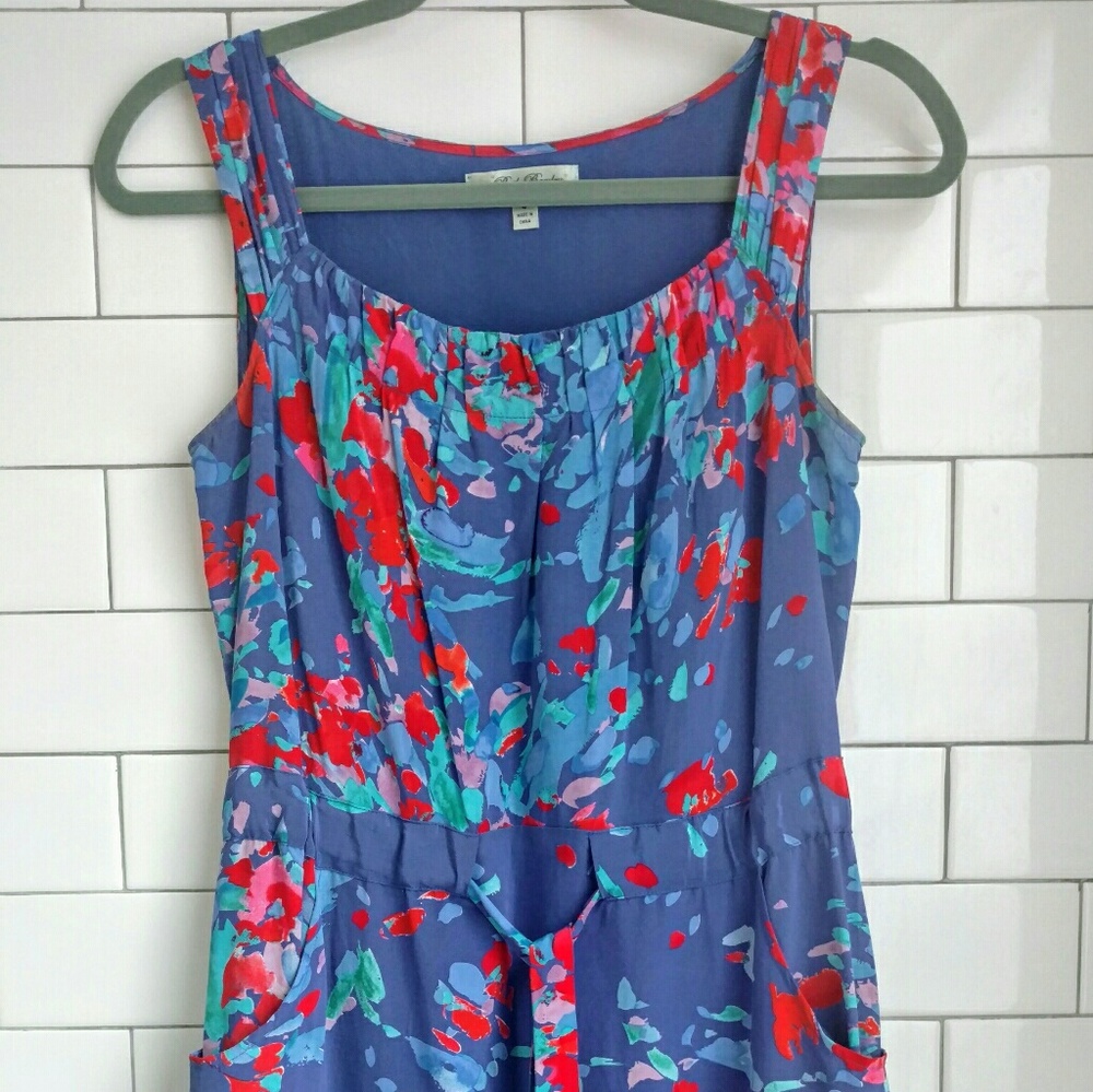 Anthropologie Beth Bowley Blue Floral Silk Dress