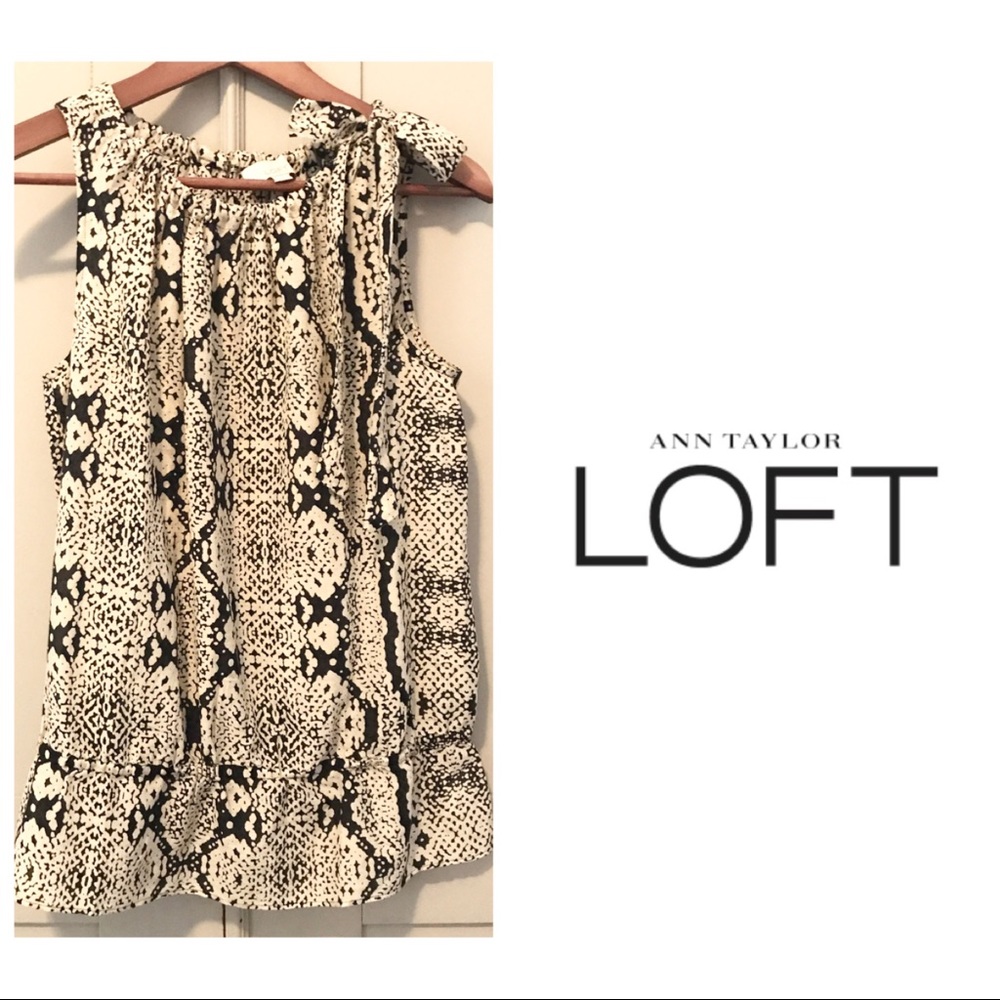 LOFT Silk Blend Snakeskin Ivory and Black Blouse