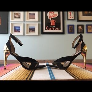 Zara Basic Collection Gold/Black Ankle Strap Heels