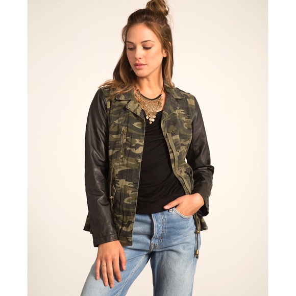 Camo and Vegan Leather Utility Jacket - Picture 3 of 6