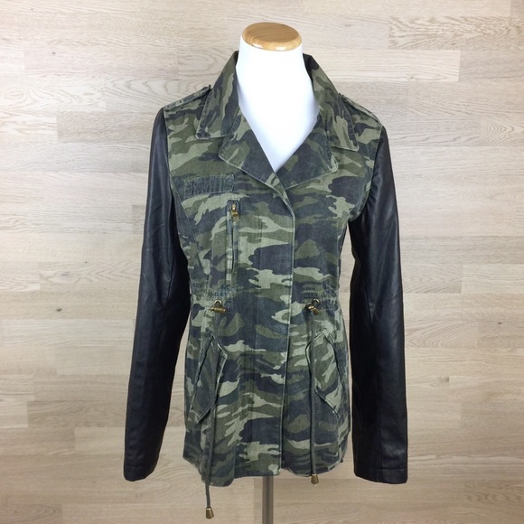 Camo and Vegan Leather Utility Jacket - Picture 4 of 6