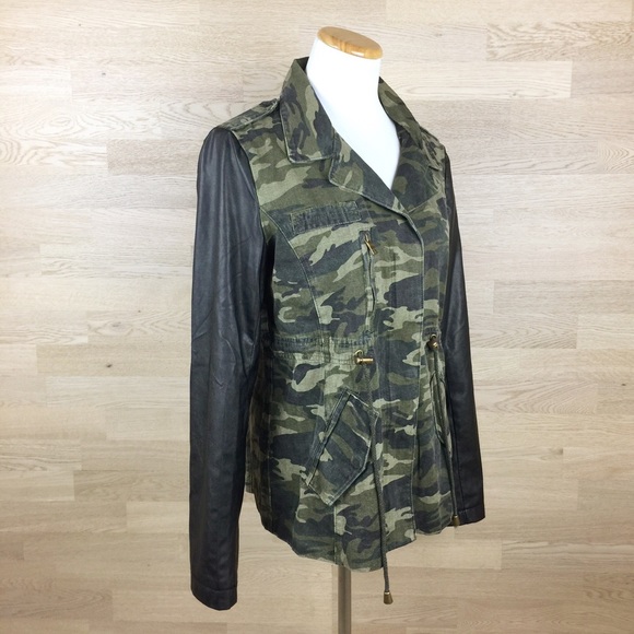 Camo and Vegan Leather Utility Jacket - Picture 5 of 6