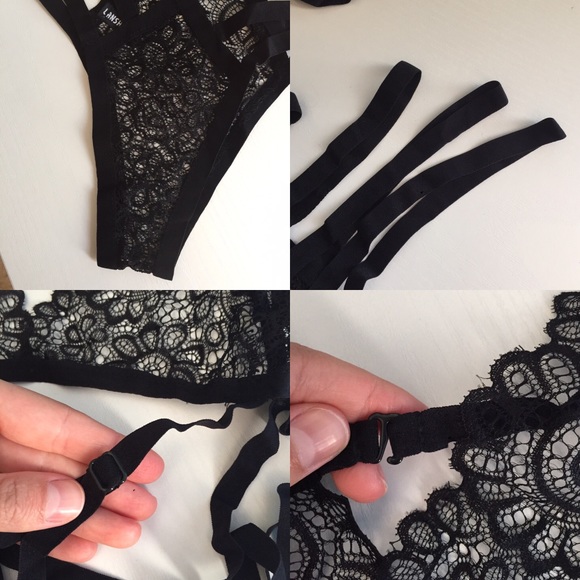 NWT Delicate Bandage Adriana Black Strappy Lace Lingerie Set - Picture 6 of 8