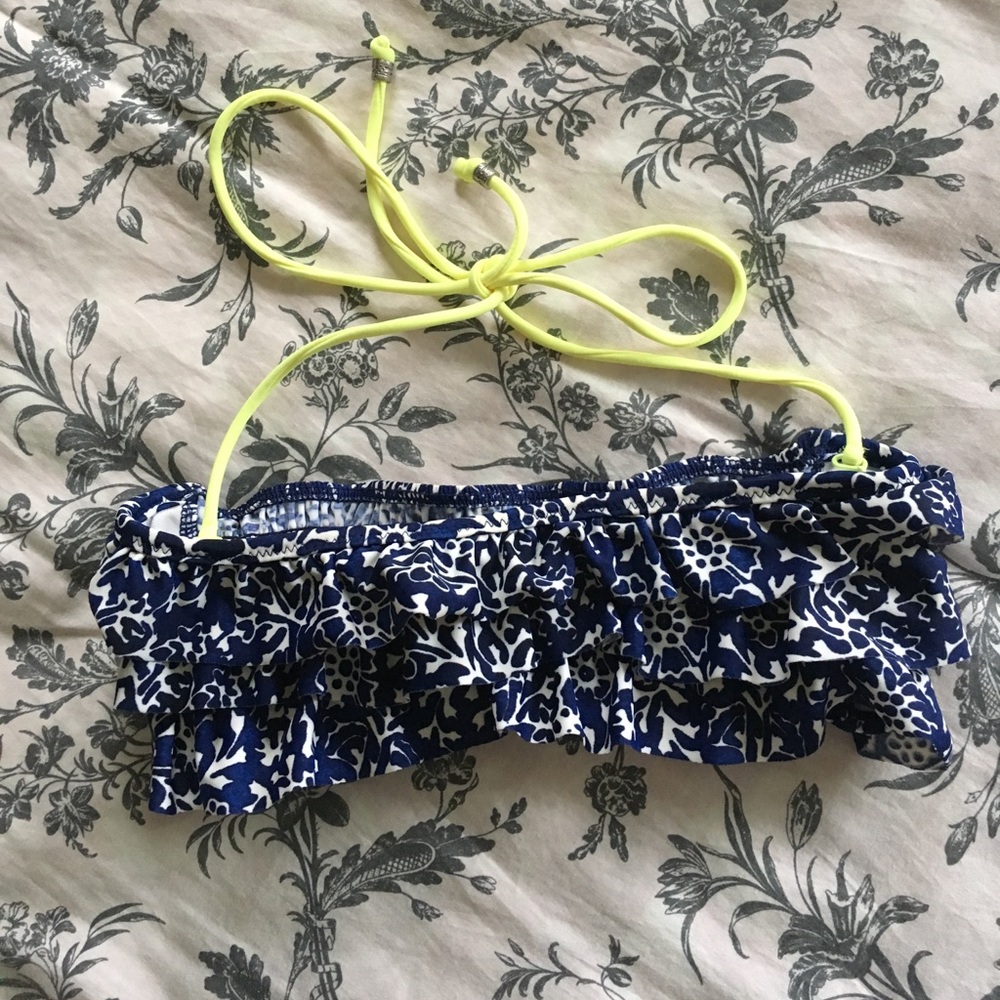 Bathing suit bandeau Top with neon strings, beads