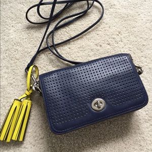 Coach Navy Mini Crossbody Bag with Yellow Tassels