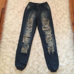 Ripped Denim Joggers