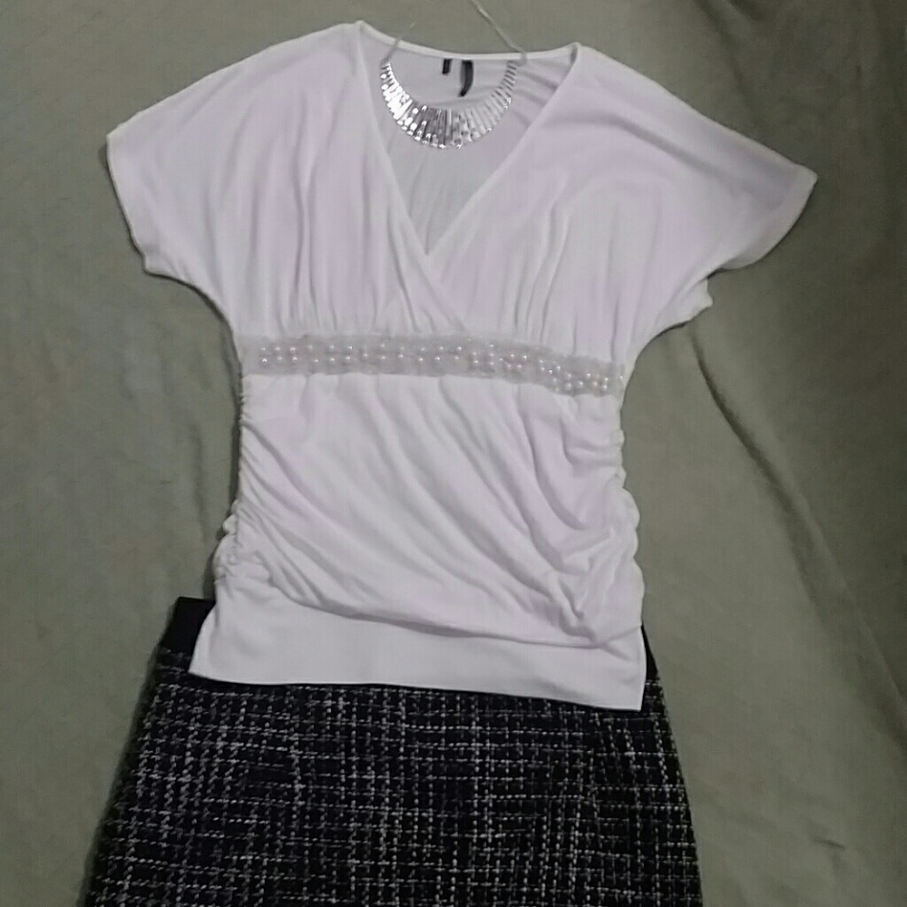 Ivory beaded ruched top