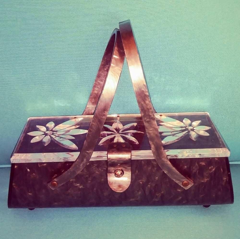 Lucite 1950's Vintage Marbled Handbag w/ Etching