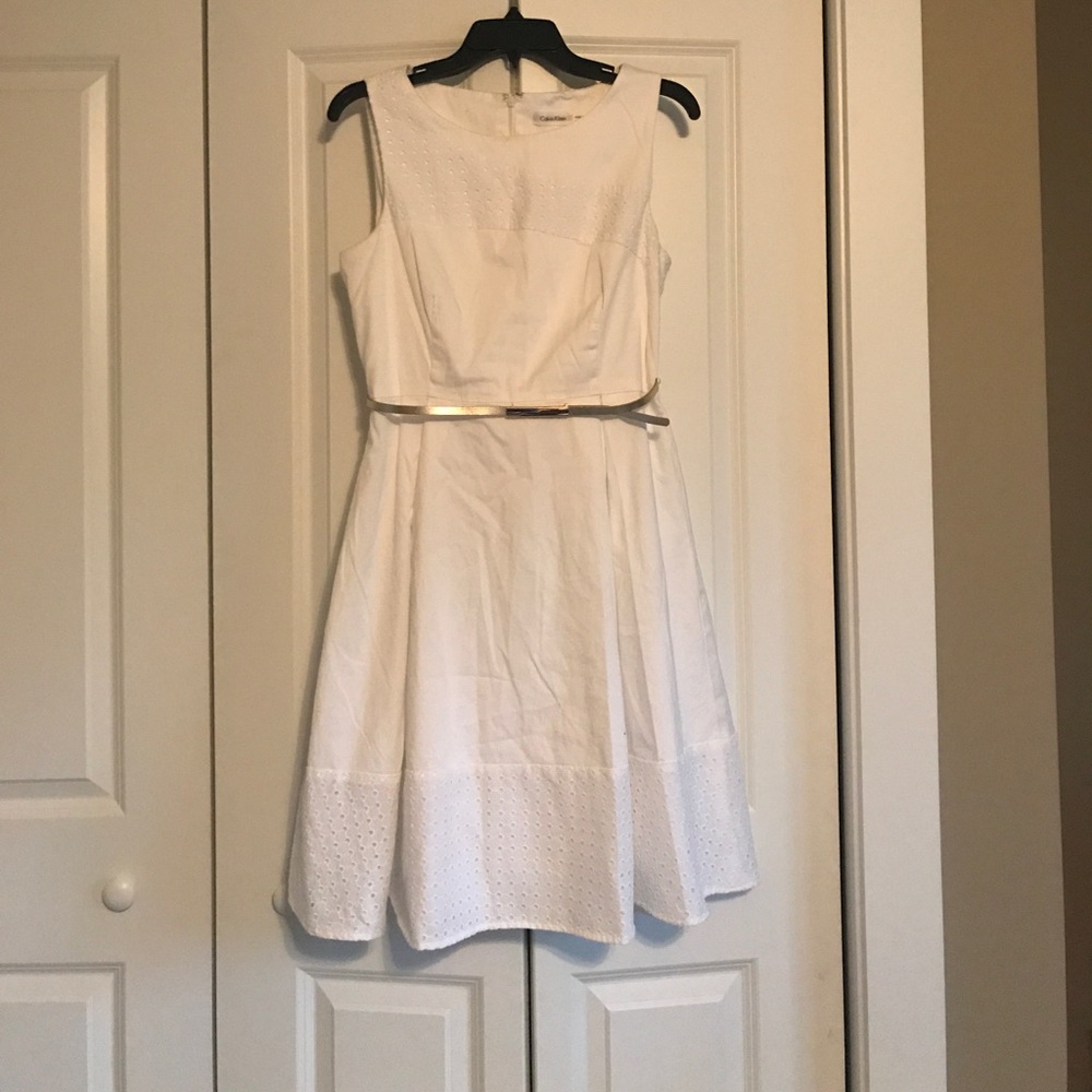 White CK dress with gold belt
