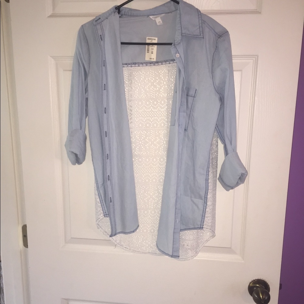 Brand new Aeropostale jean shirt with lace back