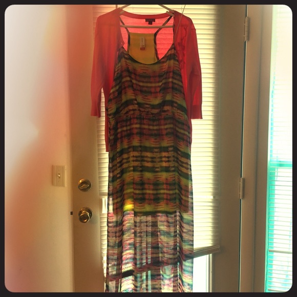 Multi colored Maxi dress with sweater - Picture 1 of 4