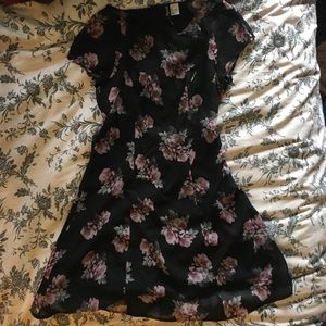 Black dress with rose floral print