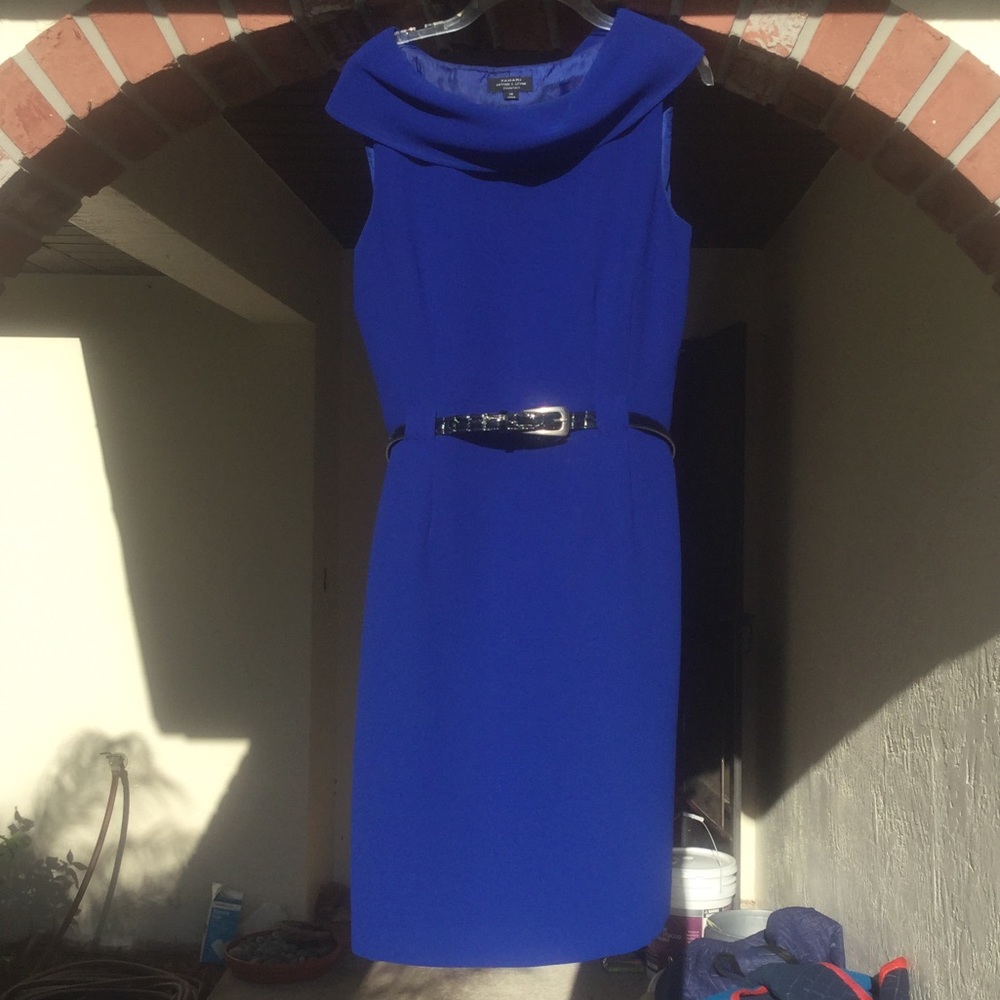 Tahari royal blue round neck sheath dress 14