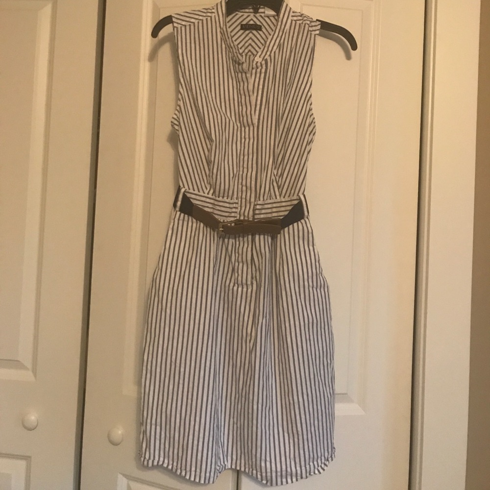 Blue and white striped dress