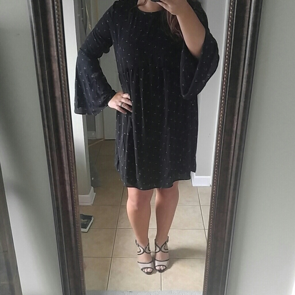 NWT LOFT Bell Sleeved Black Dress Large