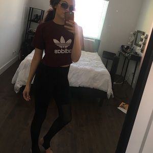 Maroon adidas cropped t