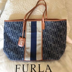 Furla blue / beige Tote
