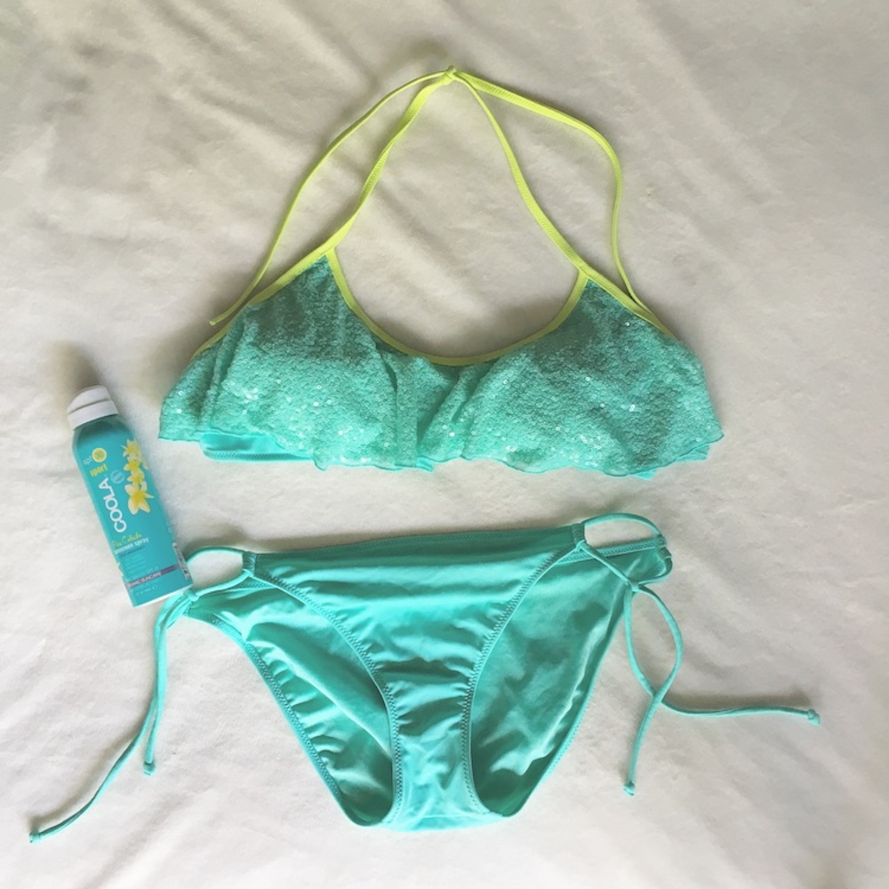 VS Turquoise Ruffle Sequin Bikini Top and Bottom