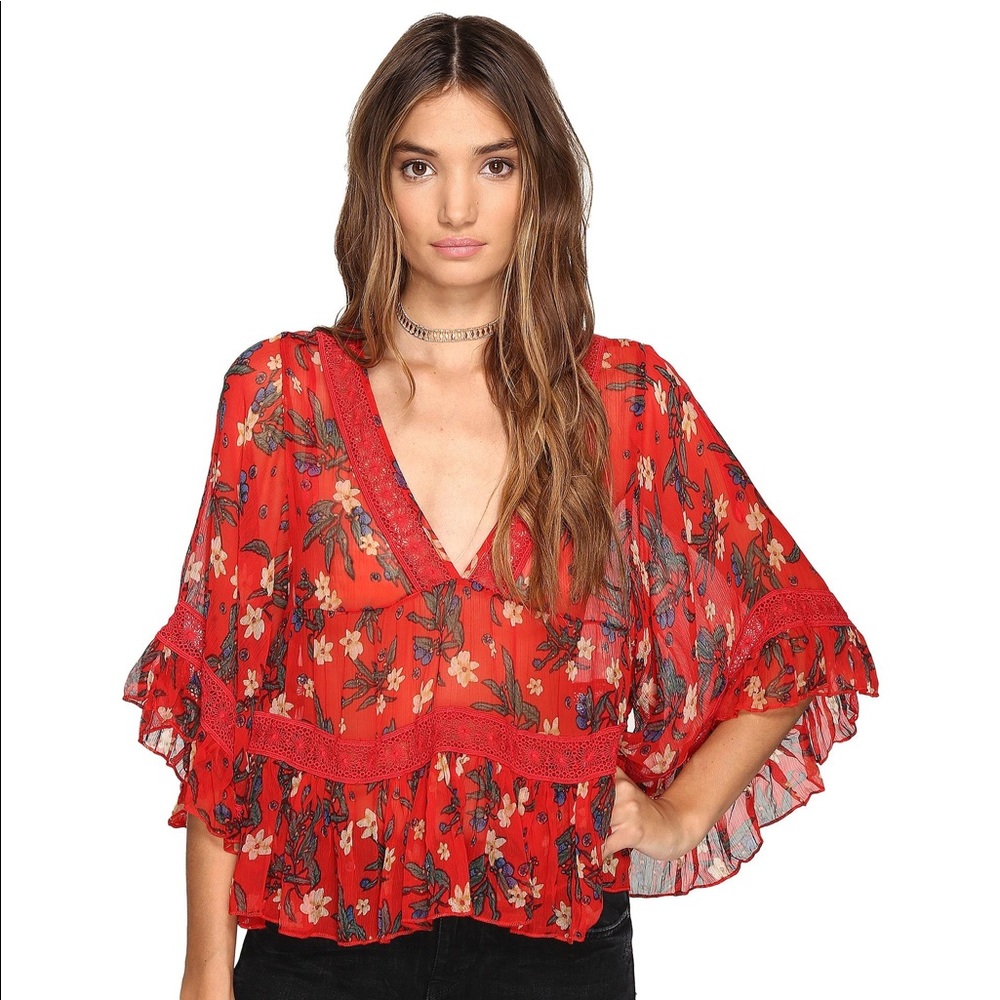63% OFF! Free People Floral Embroidery Top