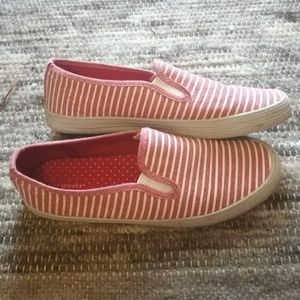 Red striped slip ons