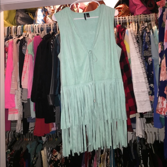 ❌Sold❌💙Mint suede vest💙 - Picture 2 of 3