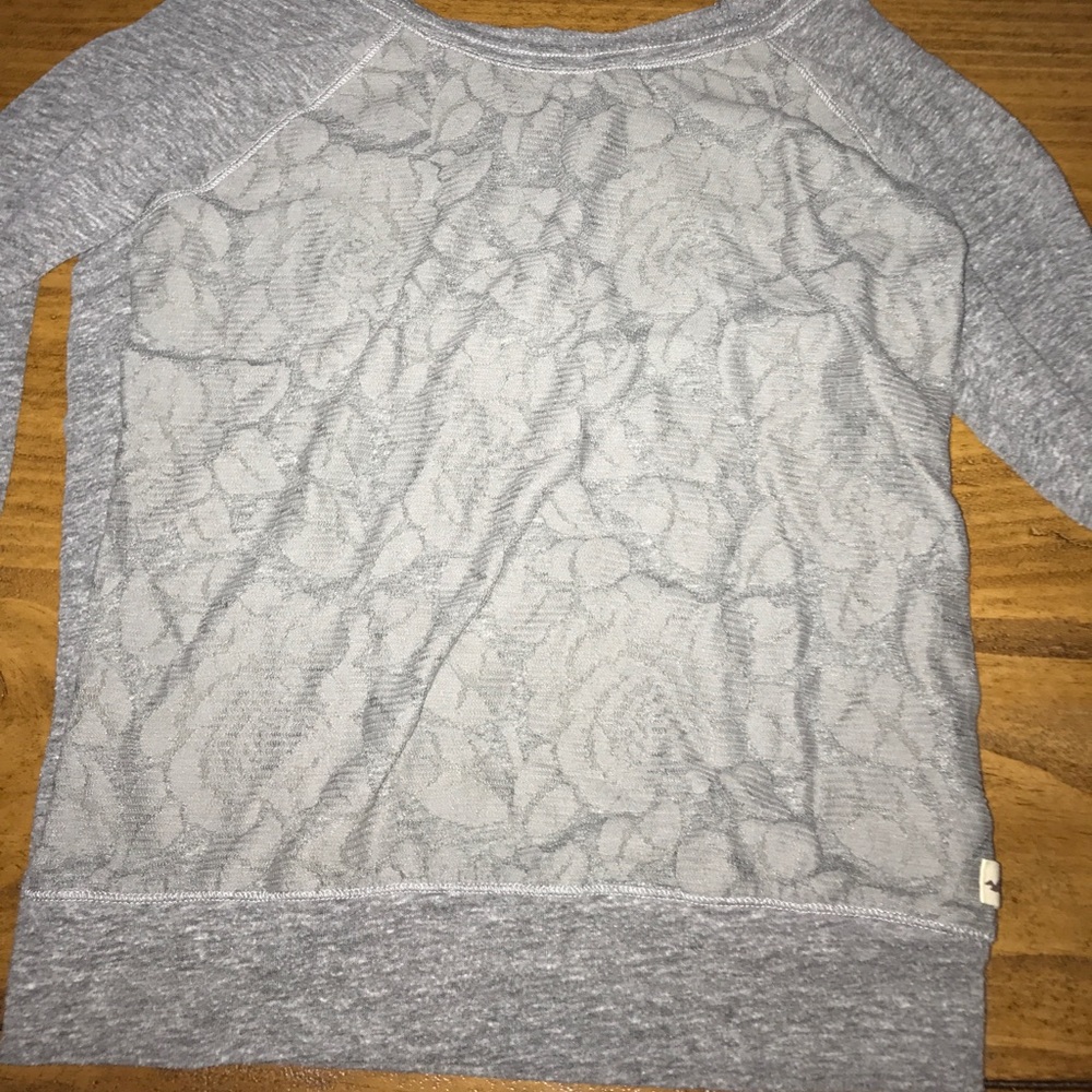 Gray long sleeve lace floral top