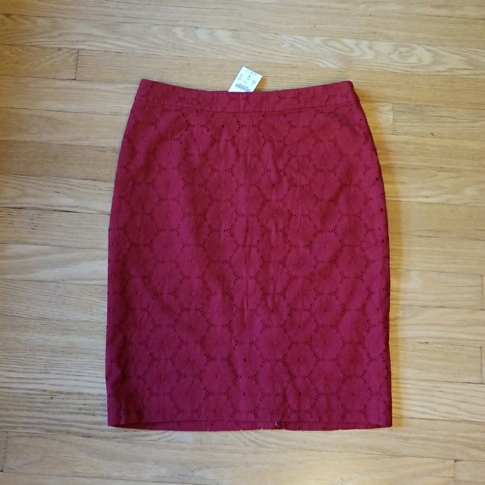 J. Crew Red eyelet pencil skirt