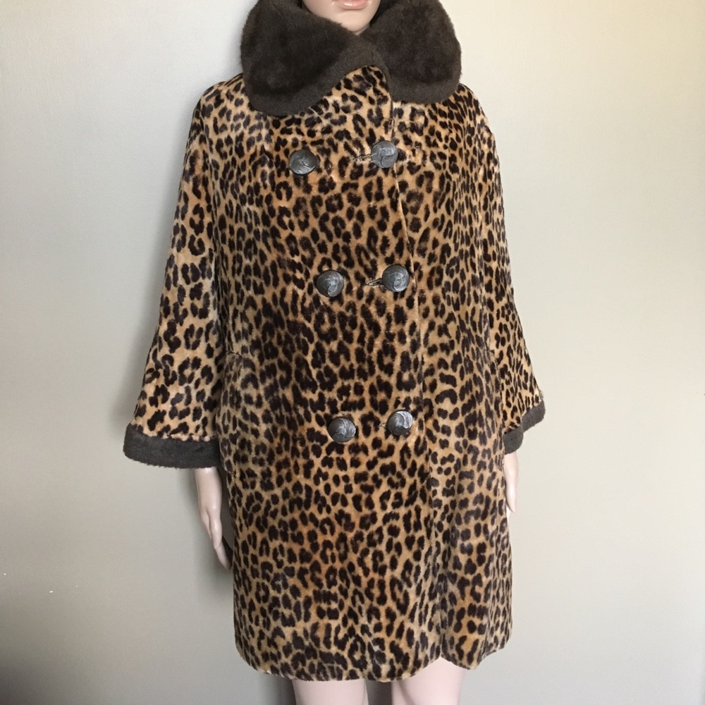 Vintage faux leopard fur swinger coat.