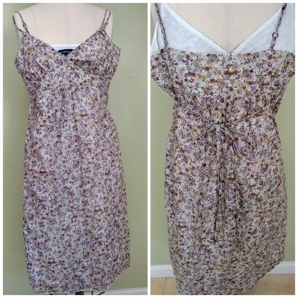 CAROLL PARIS Floral Sundress Midi Spaghetti Straps