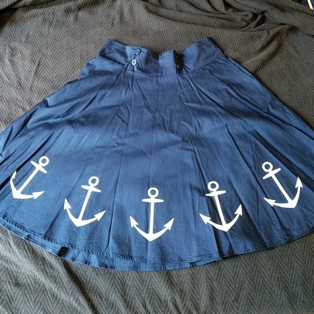 Hot Topic Rockabilly Pin Up Skirt Blue and Anchors