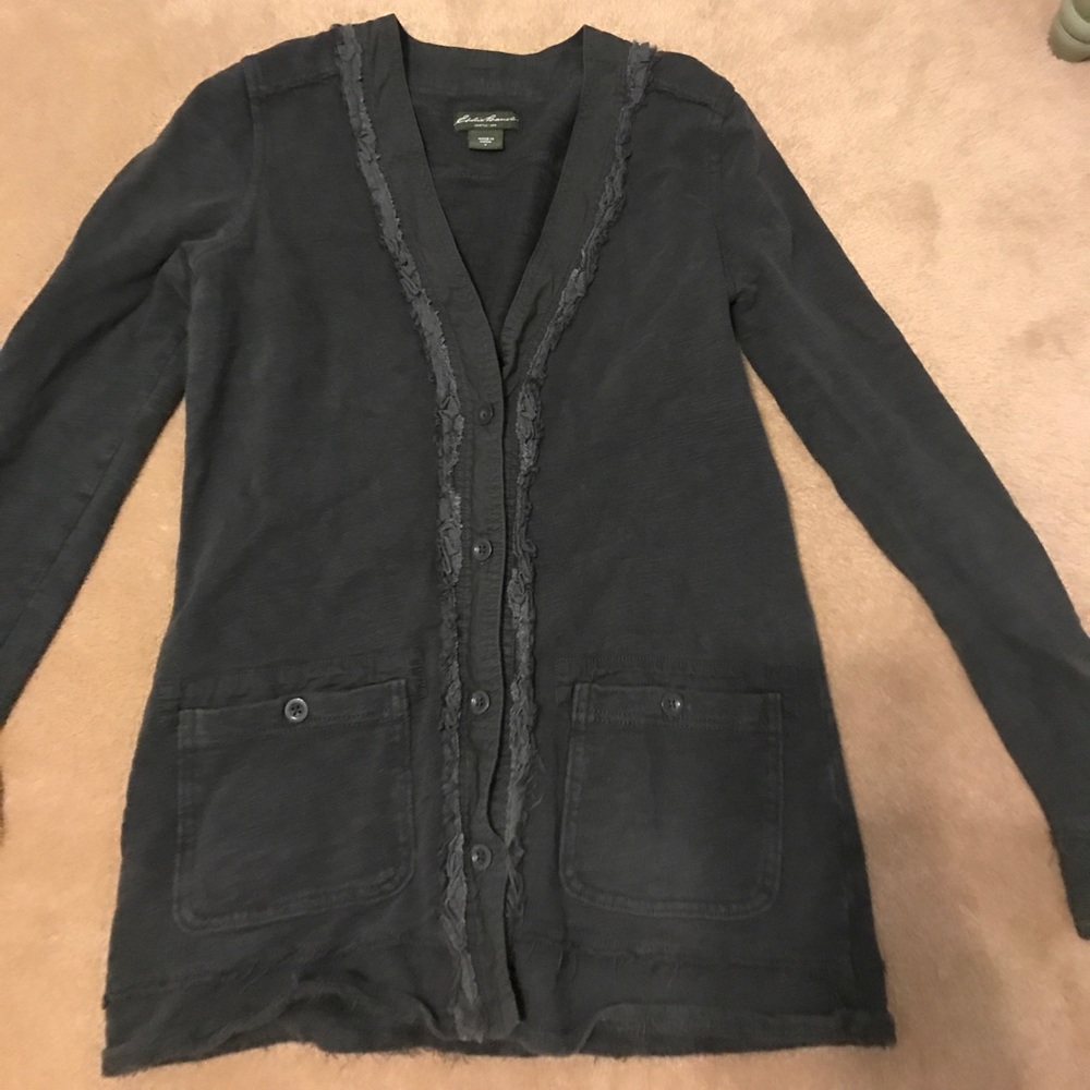 Gray Eddie Bauer Distressed Cardigan