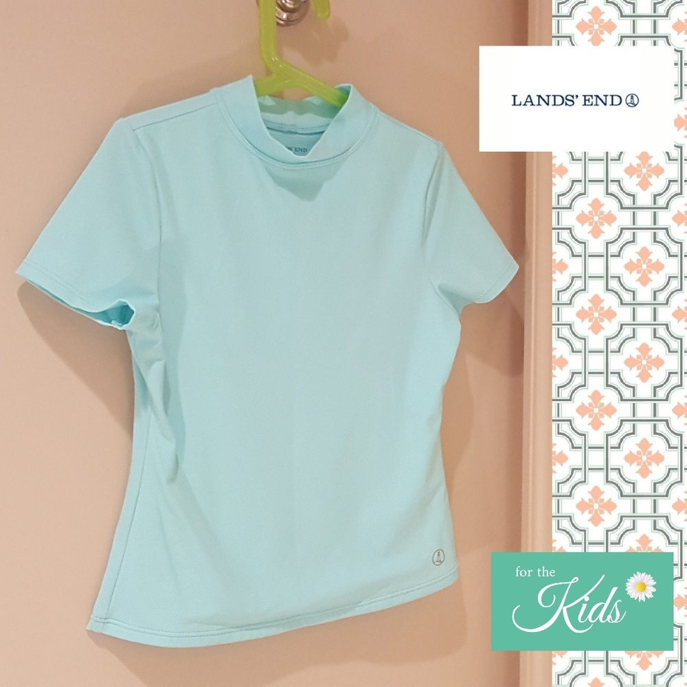 Lands End Girl 7-8 Light Aqua Rashguard