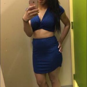 Royal blue top and bottom 2 piece.