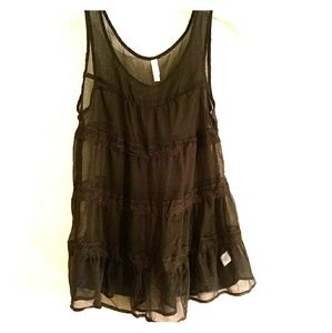 Sheer black tank with ruffle detail