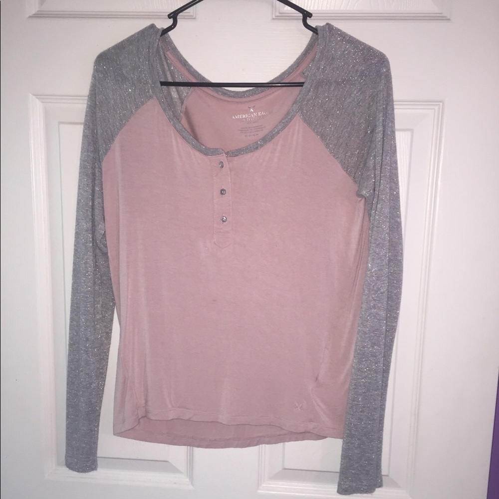 American Eagle soft blush pink long sleeve shirt