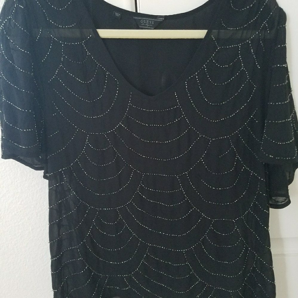 Guess sheer beaded black blouse