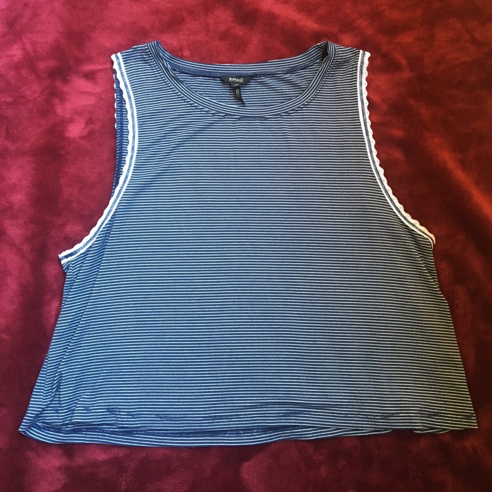 Navy Blue and White Stripped Tank with Lace Detail