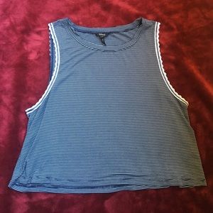 Navy Blue and White Stripped Tank with Lace Detail