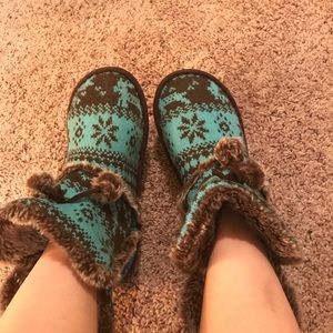 Blue and brown booties