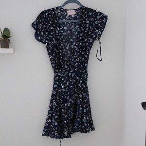 Princess Polly Blue Flower Print Wrap Dress