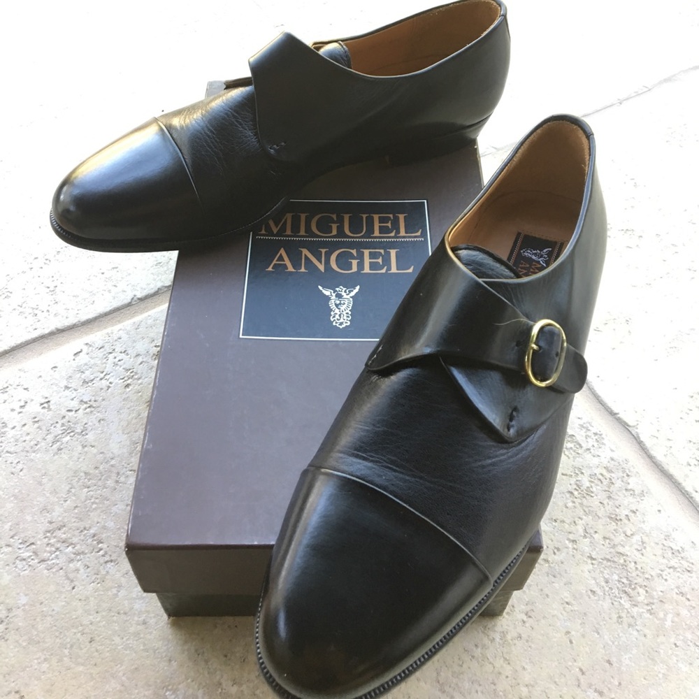 Miguel Angel ALL leather cap toe, monk strap. NIB