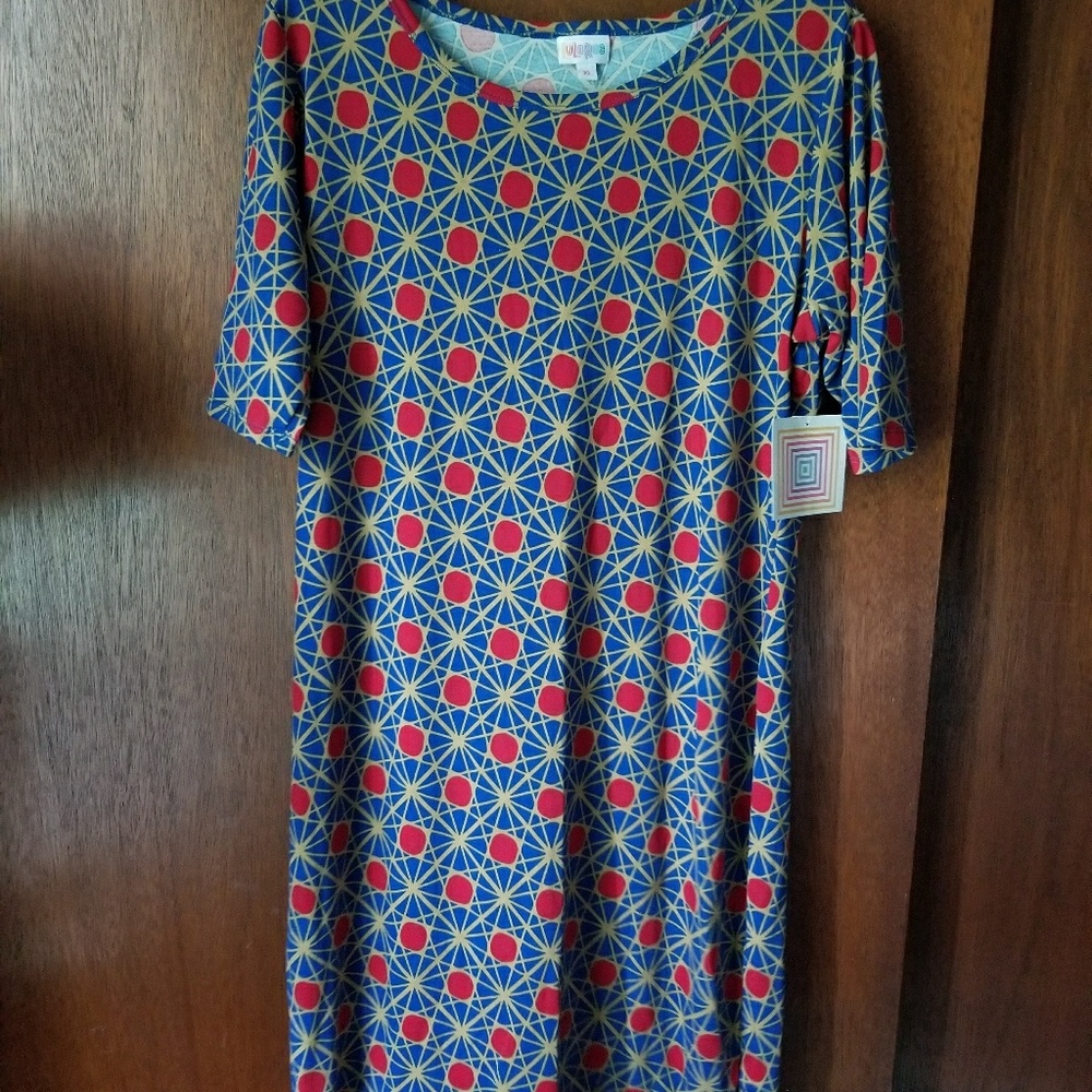 NWT LULAROE Julia XL - blue, tan and red