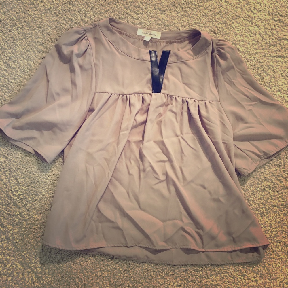 Nude loose fitting top with leather collar detail