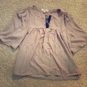 Nude loose fitting top with leather collar detail