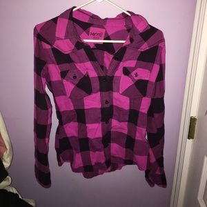 Pink plaid long sleeve top