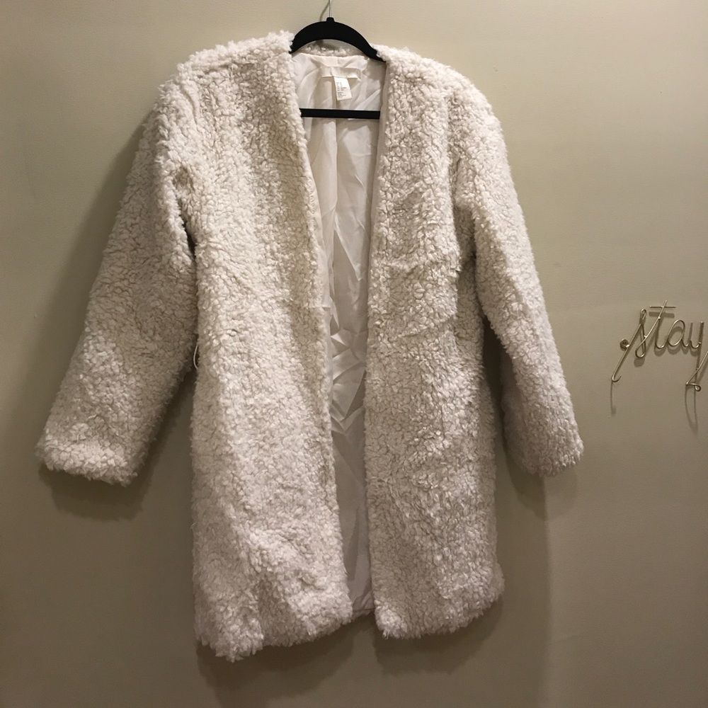 H & M furry white jacket with pockets