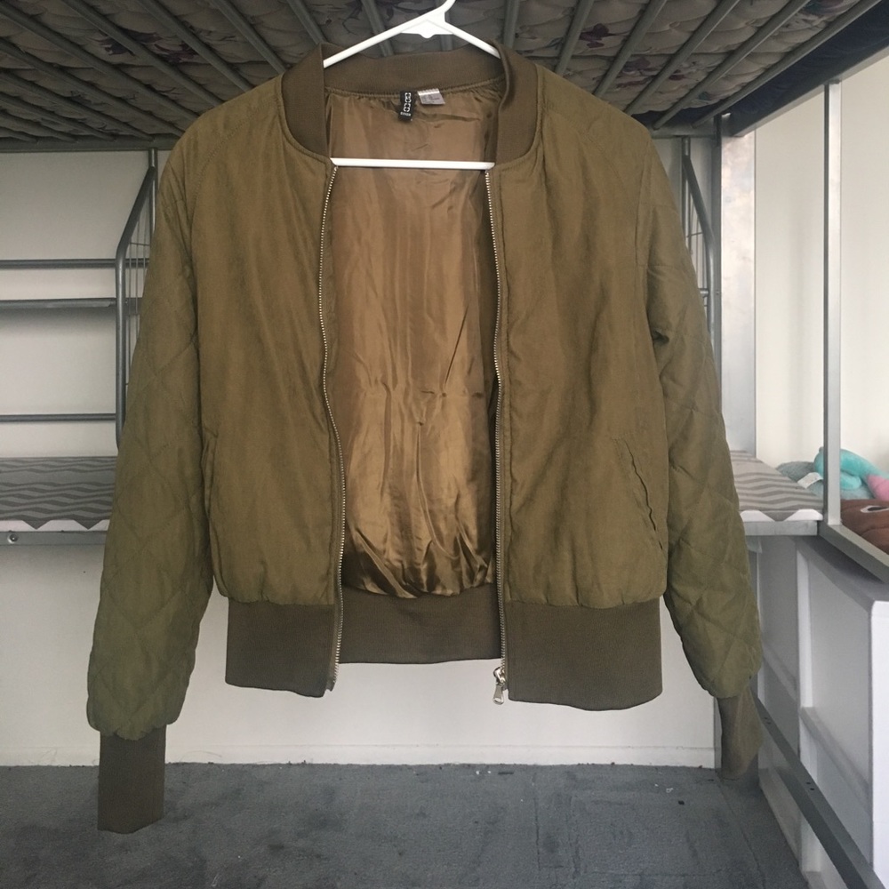 H&M Quilted Olive Bomber Jacket