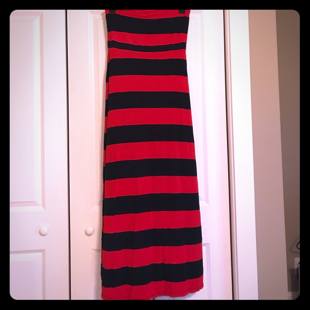 Navy and red stripe maxi dress