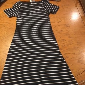 navy blue and white striped dress